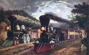 Fanny Palmer The Lightning Express Trains Leaving the junction oil painting reproduction